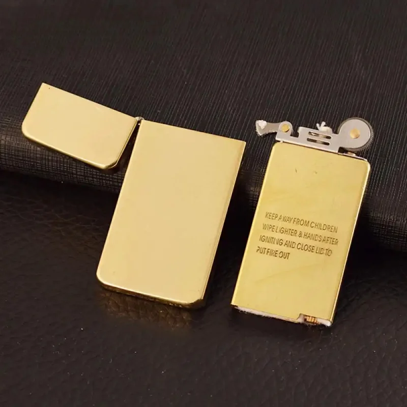 Trending Brass Grinding Wheel Lighter, Slim EDC With Gold Wire Craft. Windproof Design, Men Gift & Collectible, No Fuel.