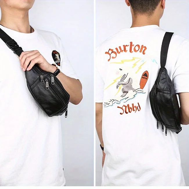 Waist Chest Bag, Leather Fanny Pack, Men and Women Money Belt Bag, Outdoor Cross Body Sports Pouch for Travel, Walking, Running image 5