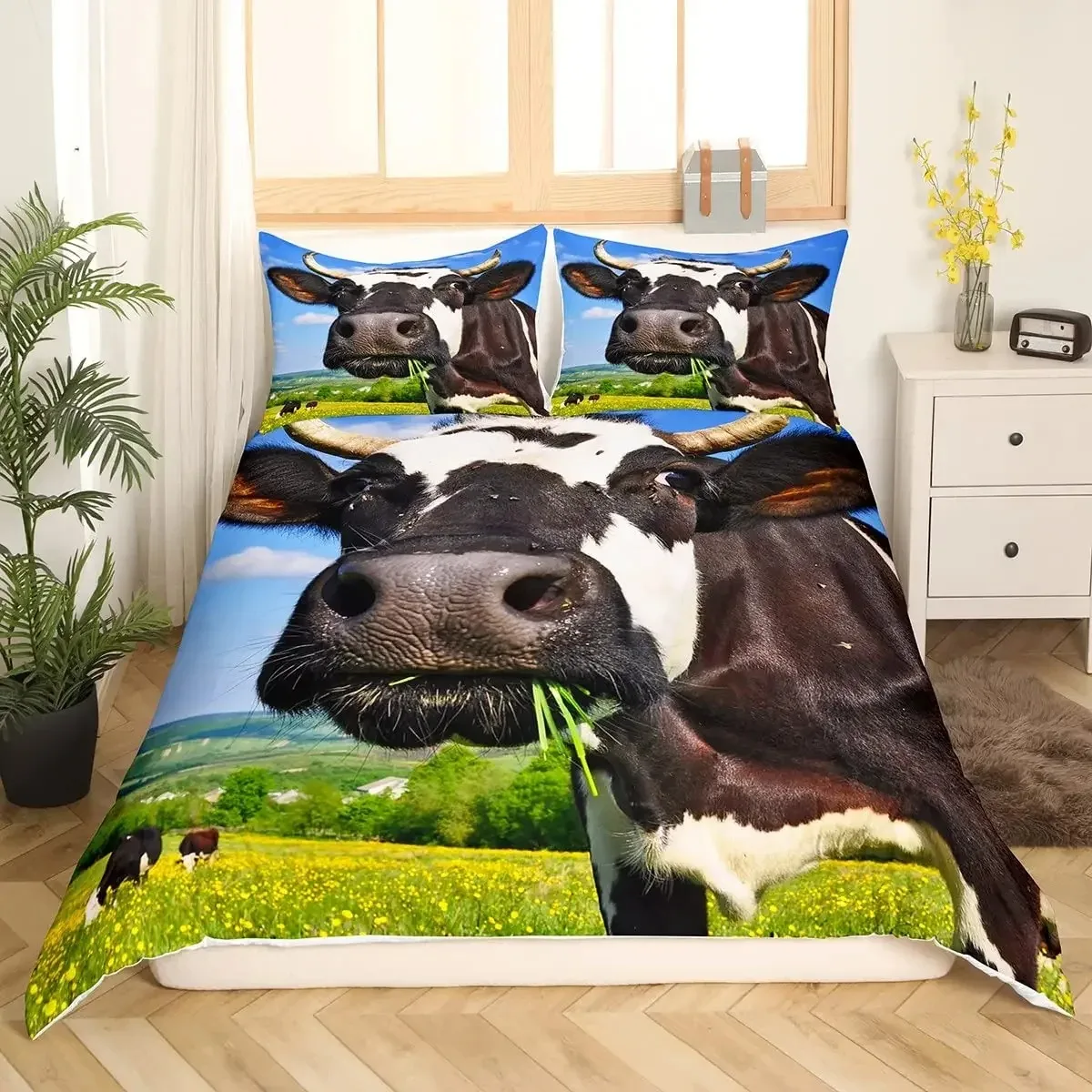 Sheep Duvet Cover King Queen Size Lovely Farm Animals Bedding Set for Kids Teens Adults White Goat 23pcs Quilt Cover Pillowcase