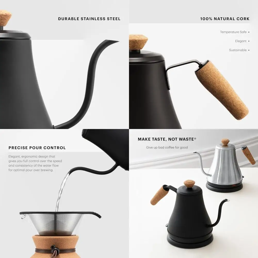 

Матовый черный электрический чайник с изогнутым носиком (27 унций) для заваривания кофе и чая методом пуровер, из нержавеющей стали