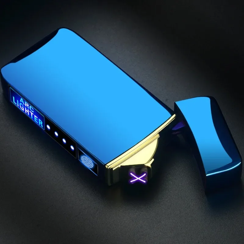 Encendedor eléctrico con pantalla LED de doble arco, recargable por USB, accesorios para fumar, resistente al viento, sensible al tacto, encendedor de alta potencia