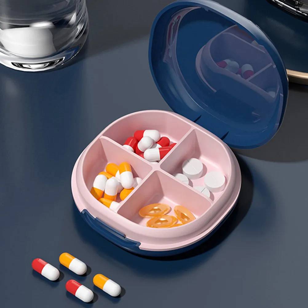 

Компактный портативный органайзер для таблеток на 4 отделения: легкий контейнер для лекарств для путешествий, ежедневного использования на улице, хранения мелких капсул