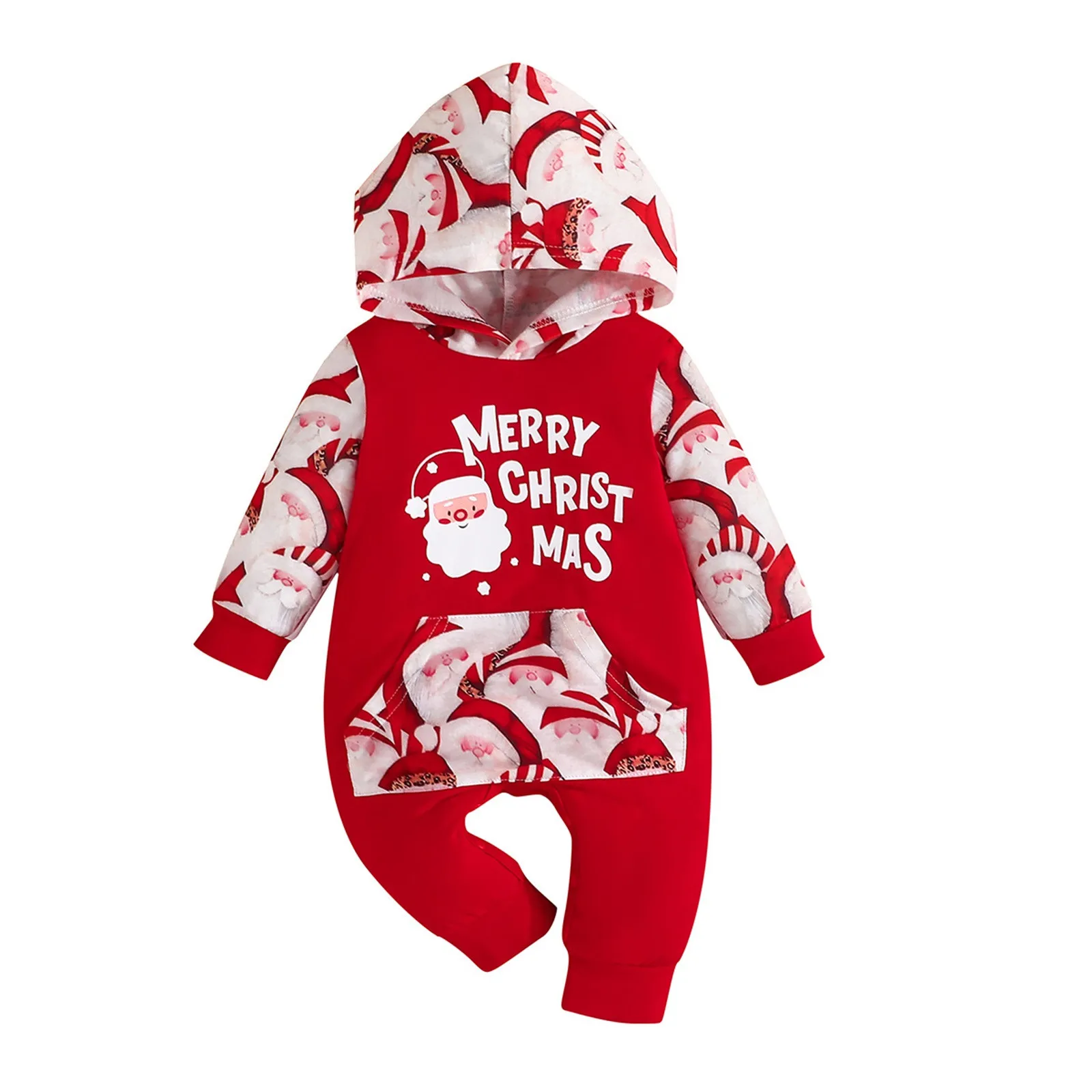 My First Christmas Baby Boy Girl Romper Xmas Tree Print Hooded Jumpsuit For Newborns My First New Year Baby Christmas Costume