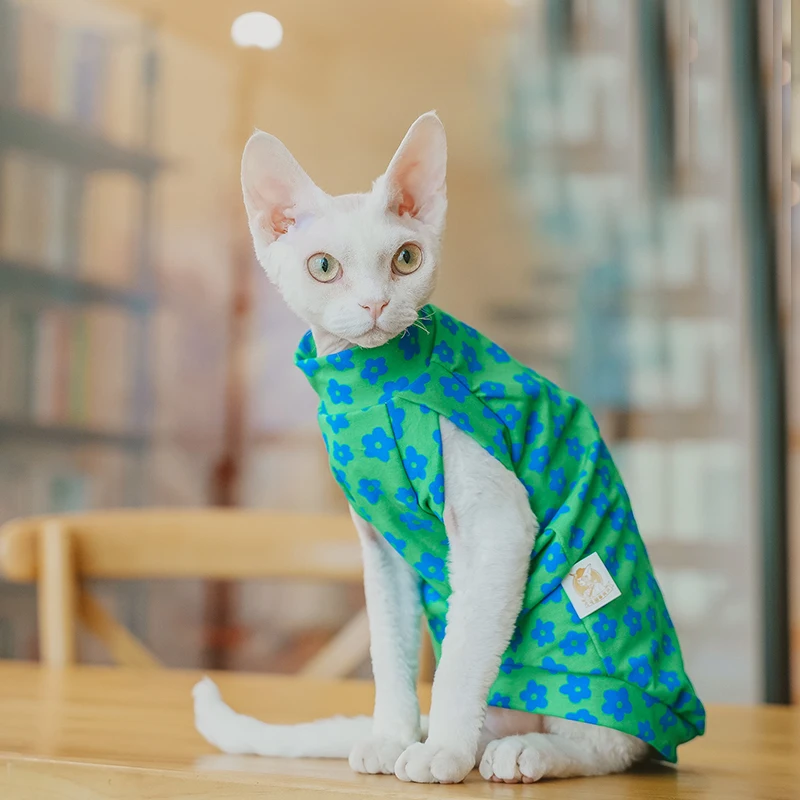 Fresh Floral Printing Sphynx Hairless Cat Clothes for Cat Devon Rex Conis Cat Costume Kitten Outfits Sphynx Dress Pet Supplier