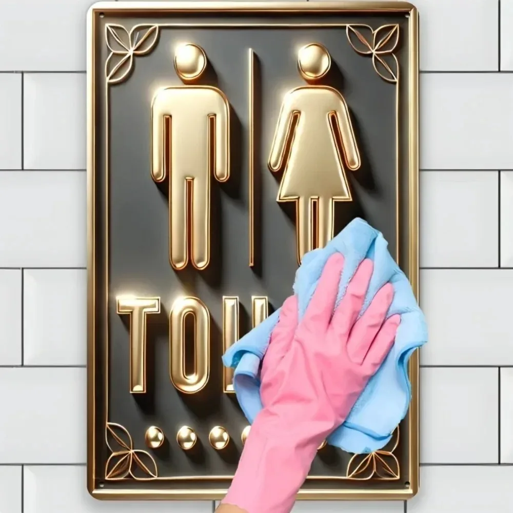 

Retro Tinplate Toilet Sign Set – Gold-Painted Men's & Women's Restroom Indicators | Weatherproof Metal Decor for Cafes