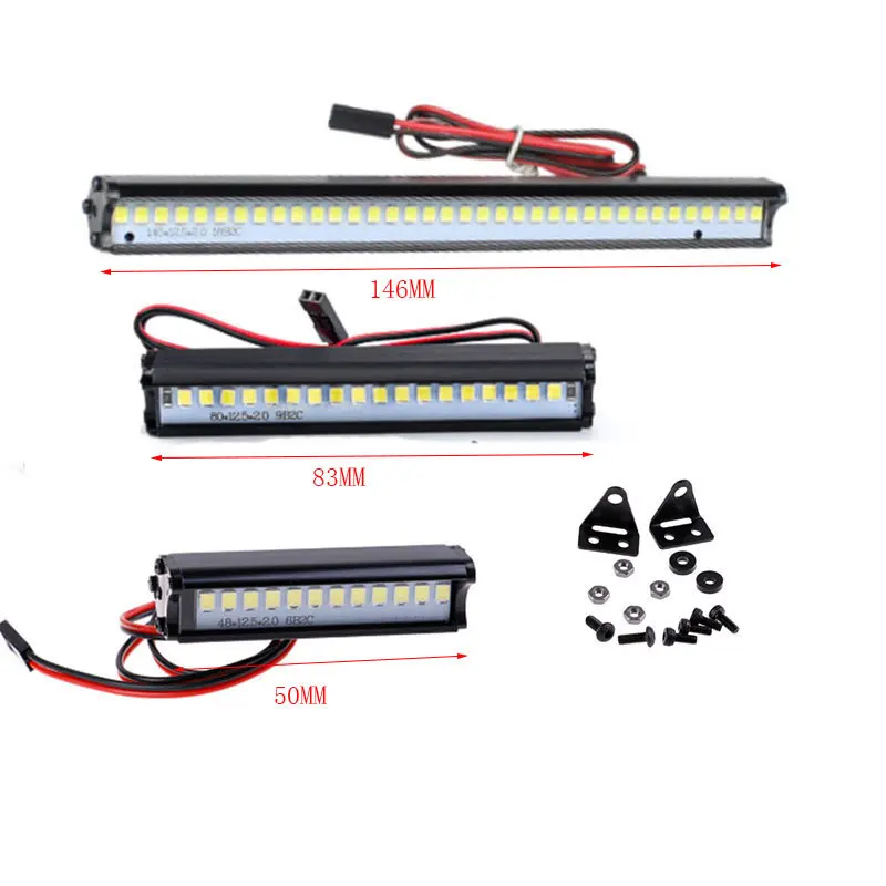 Barra de luz led para carro rc, 50mm 83mm, lâmpada 1:10, peça de carro rc para traxxas trx4 90046 scx10, luzes led brilhantes, acessório legal