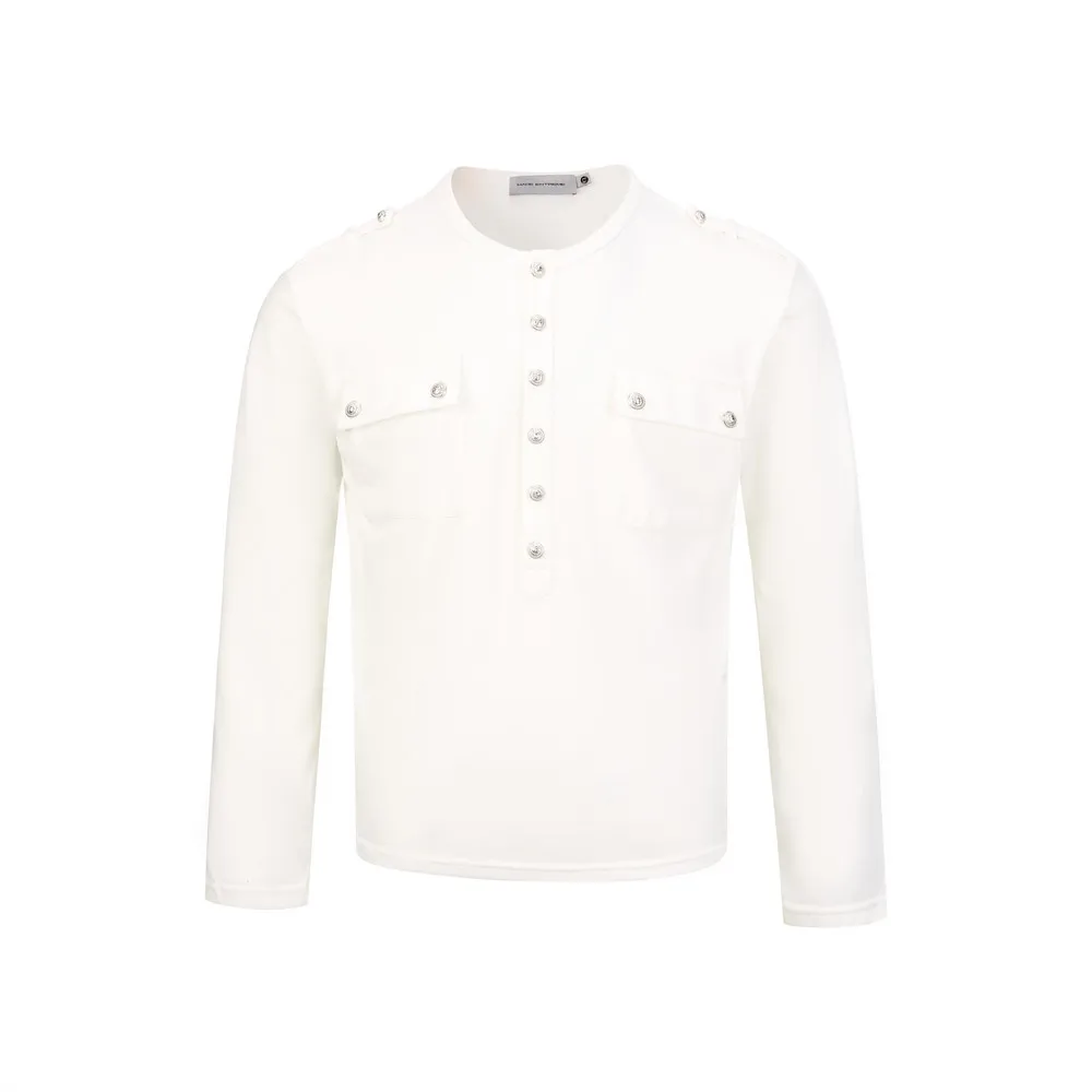 MWJLPWQ Solid Color Metal Buttons Long-Sleeve T-Shirt For Men High Street Fashion Multi-Pocket Workwear Autumn Casual Tops 20190