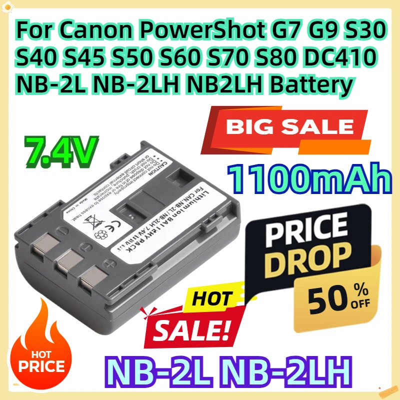 

For Canon PowerShot G7 G9 S30 S40 S45 S50 S60 S70 S80 DC410 NB-2L NB-2LH NB2LH Battery 2PCS