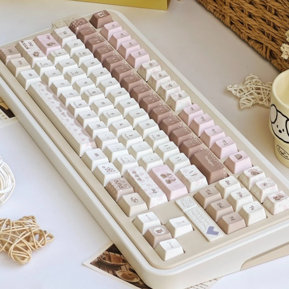 MAIMOOO Teddy Bear Keycaps Cute Pink Brown Girl CHERRY Height Heat Sublimation PBT White Keycaps