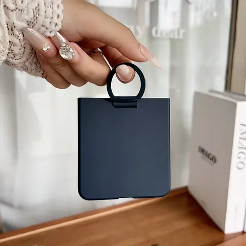 Liquid Silicone Large Window Phone Case For Samsung Galaxy Z Flip7 Flip 5 6 7 Flip7fe Fashion Ring Design Shockproof Soft Funda