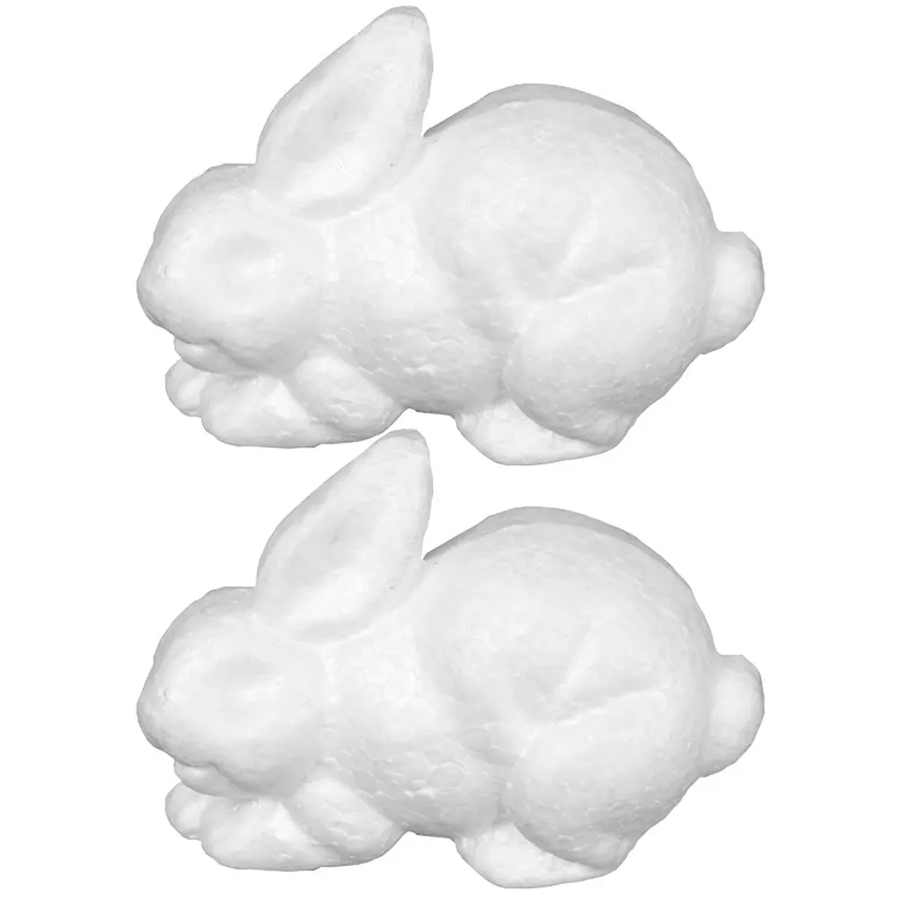 2Pcs Foam Rabbit Decorations White Smooth Surface DIY Painting Crafts Easter Tabletop Ornaments Kids Creative Hand Eye