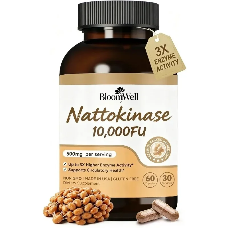 Nattokinase Supplement 10000 FU 500mg - Supports Healthy Blood Flow and Circulation, 60 Capsules