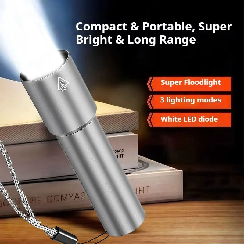 Portable Flashlight Super Bright Rechargeable Zoomable LED Multi-Function Flashlight for Outdoor Camping Emergency Daily Use
