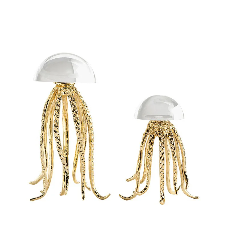 Modern Simple Crystal Crafts Octopus Metal Accessories Art Deco Style Ocean Animal Theme Home Decor Soft Decoration Gifts