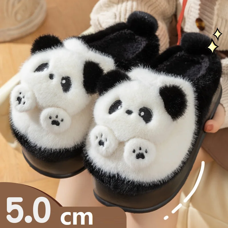 New 2024 home soft slippers with panda mules clogs women winter warm chunky slides shoe woman high heel platform house slippers