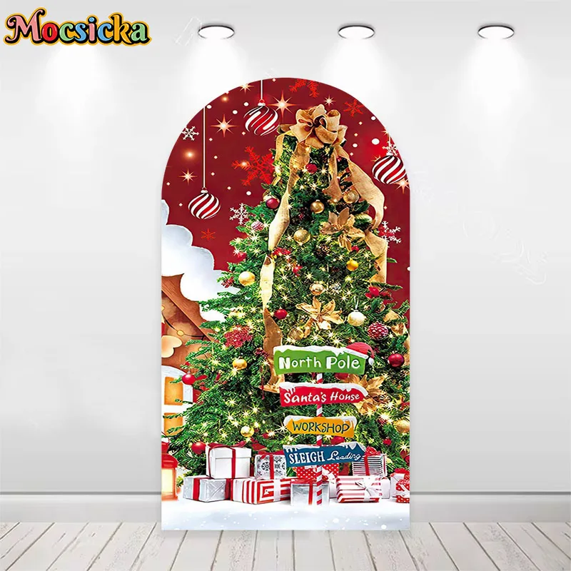 Mocsicka Merry Christmas Custom 2-Sided Arch Background Cover Nutcracker Xmas Tree Decor Kids Portrait Photo Backdrop Studio