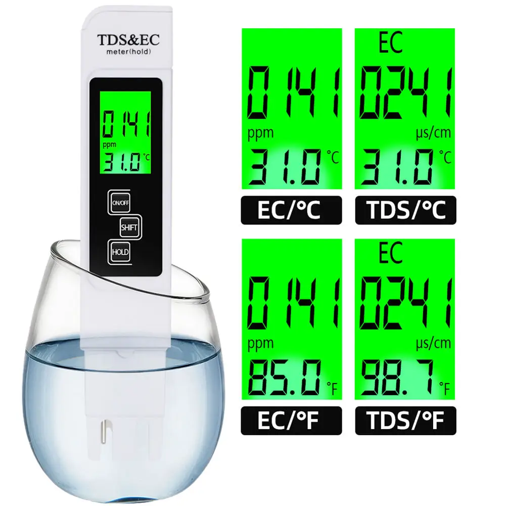 Professional 3 In 1  Tester Water  Meter TDS EC Temperature Meter Digital LCD Water Testing Pen Purity Filter Water Quality