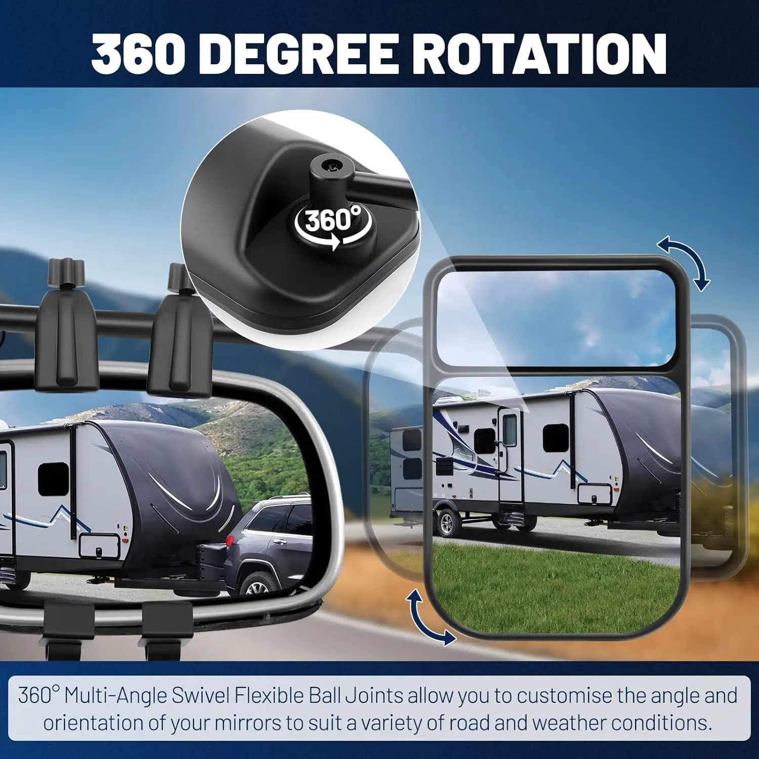 زوج واحد من مرايا الرؤية الخلفية Rv العالمية مع رؤية خلفية مساعدة مزدوجة 360 ° دوارة متعددة الزوايا مناسبة للسيارات وسيارات الدفع الرباعي والشاحنات #2