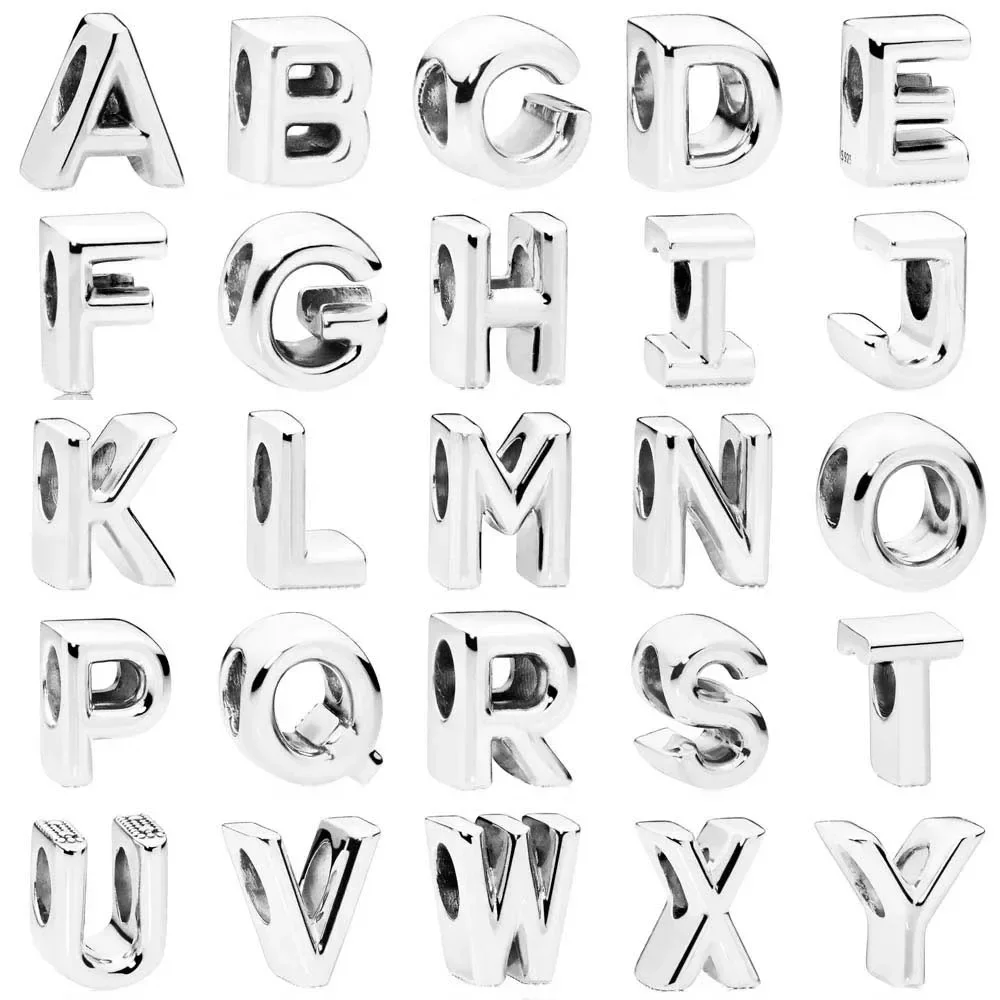 

Authentic 925 Sterling Silver Beaded Simple 26 Letters A-Z Charm Suitable for Original Bracelet DIY Female Jewelry