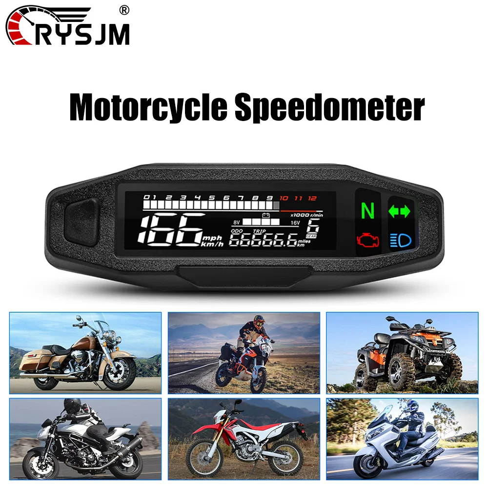 Motorrad-Tachometer, 0–12000 U/min, Drehzahlmesser, Spannungsmesser, 1–6 Gänge, Kilometerzähler, Instrument für 12 V Motor, wasserdicht, universell