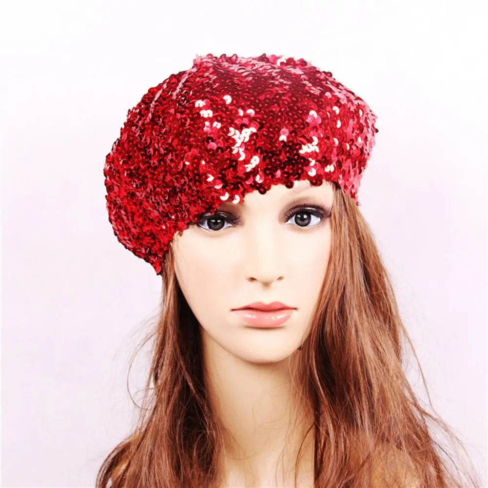 Fashion Sequin Beret Autumn and Winter New Painter Hat Street All-match Hat Women\'s Pumpkin Hat Panama Bucket Caps