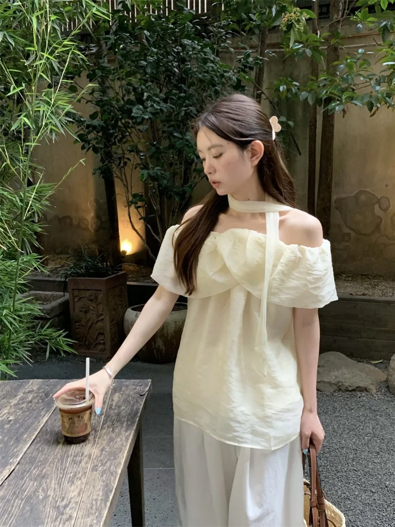 

Ele одно плечо ort-Sve irt, женская летняя свободная блузка Gentle Aosphere, топ PPHOME для поездок на работу, полиэфирное волокно