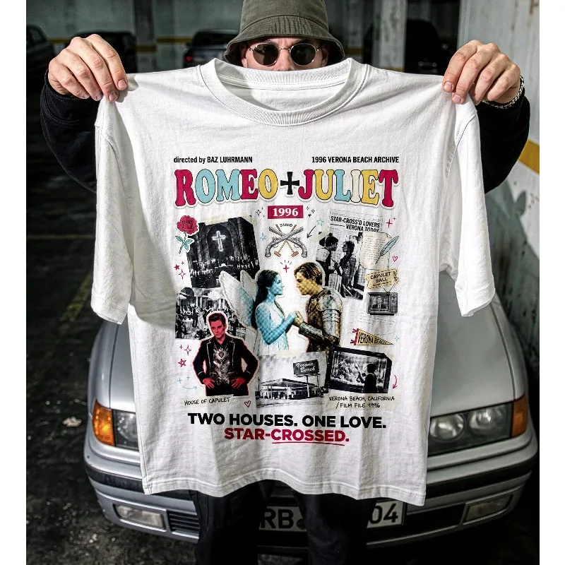 Romeo + Juliet 1996 Verona Beach Graphic Tee Summer unisex Loose and Breathabl T-shirt Top