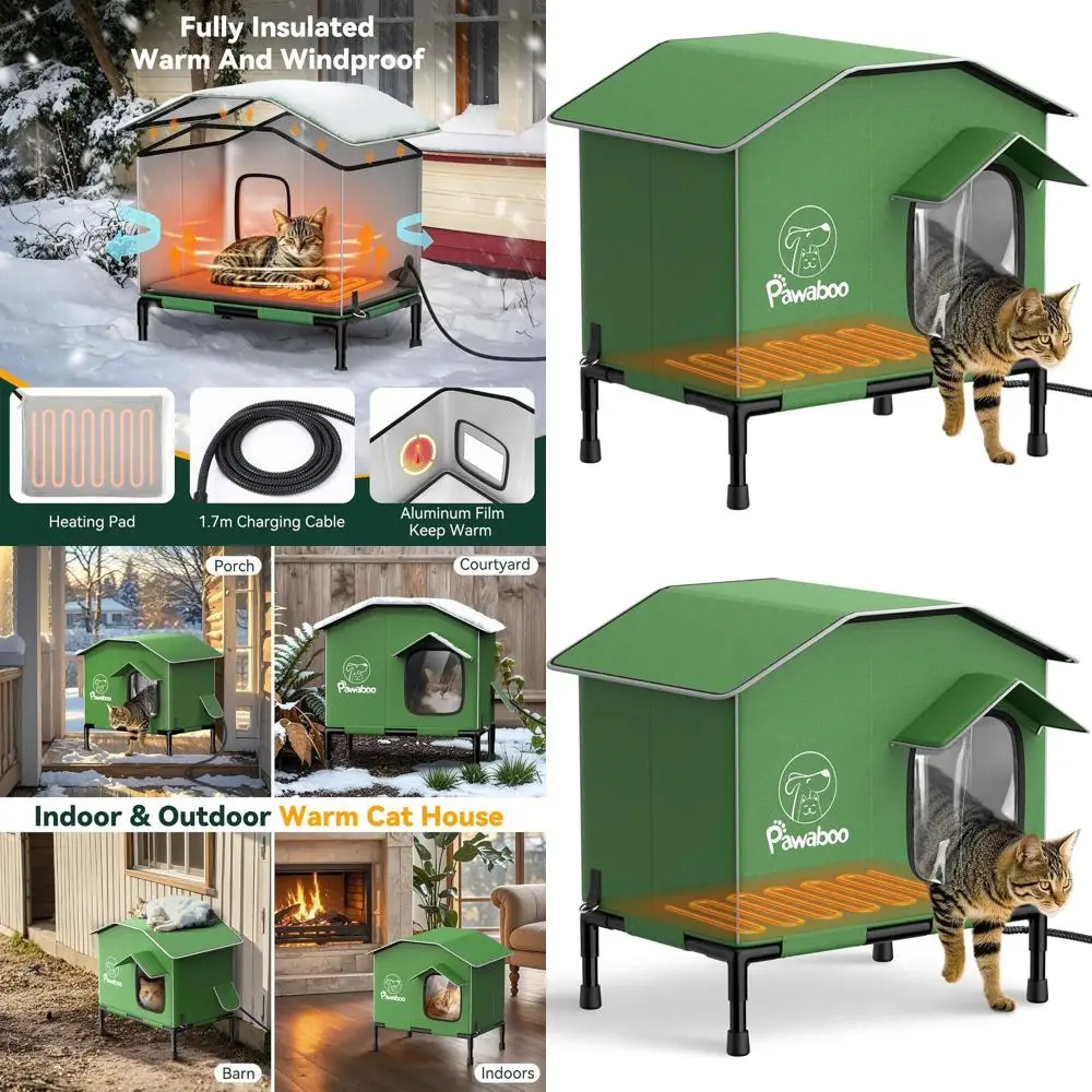 

Weatherproof Insulated Outdoor Cat Shelter with Heater and Waterproof Awning for Feral Cats