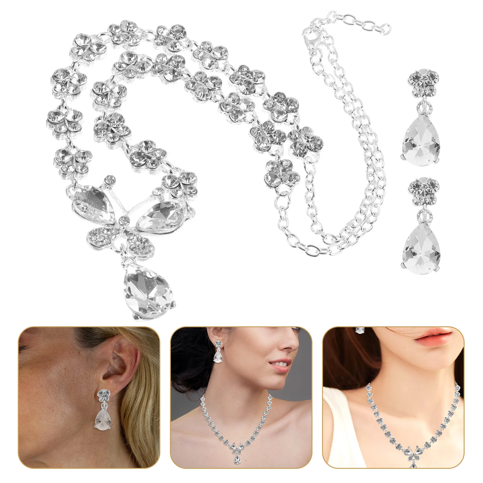 

Exquisite Rhinestone Butterflies Necklace Earring Set Bohemian Style Jewelry for Women Shiny Pendant Earrings Fashion Accessory