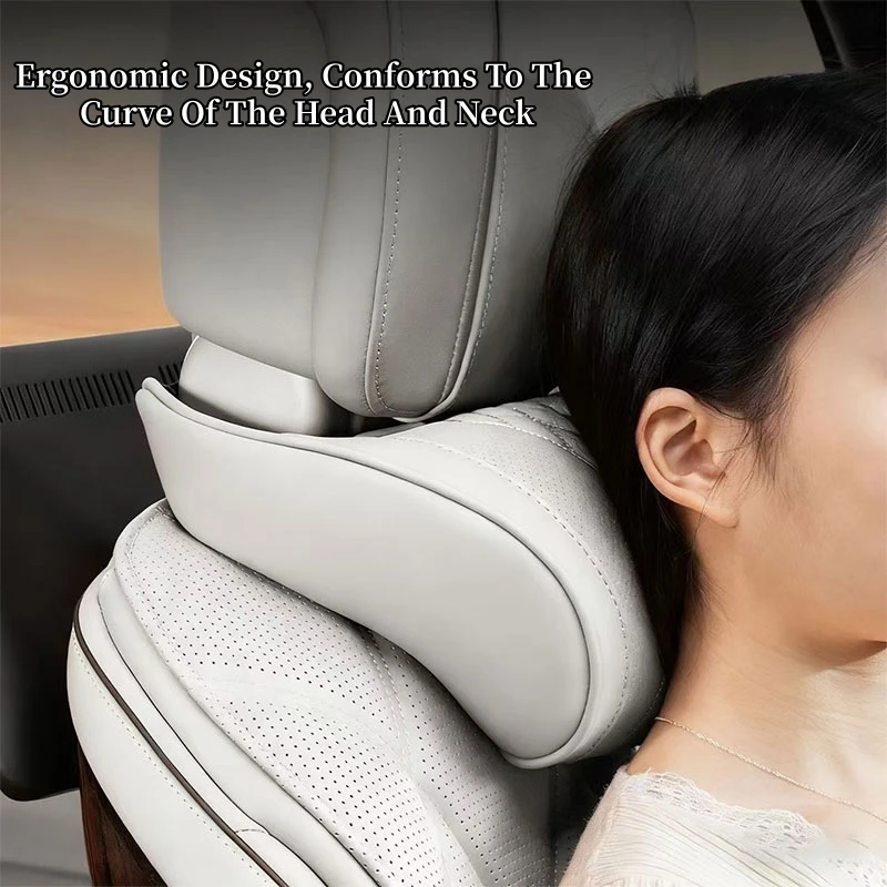 Car Headrest Pillow Lumbar Cushion Napa Leather Breathable Neck Pillow Memory Foam Backrest Lumbar Support Car Seat Accessories - Detail 1