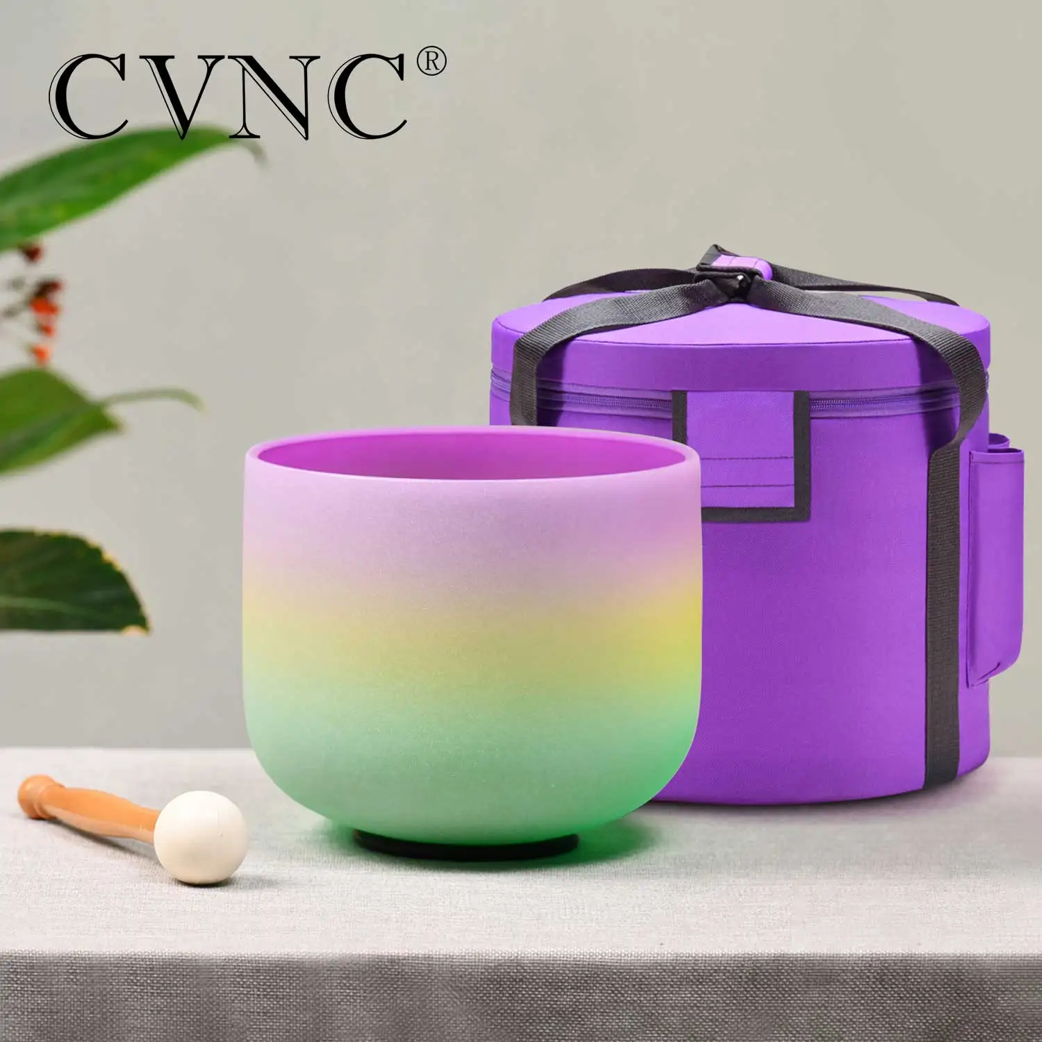 CVNC-Crystal Singing Bowl with Carry Bag, Rainbow Design, Chakra Instrument for Sound Healing, Deep Relaxation, 12 Inch