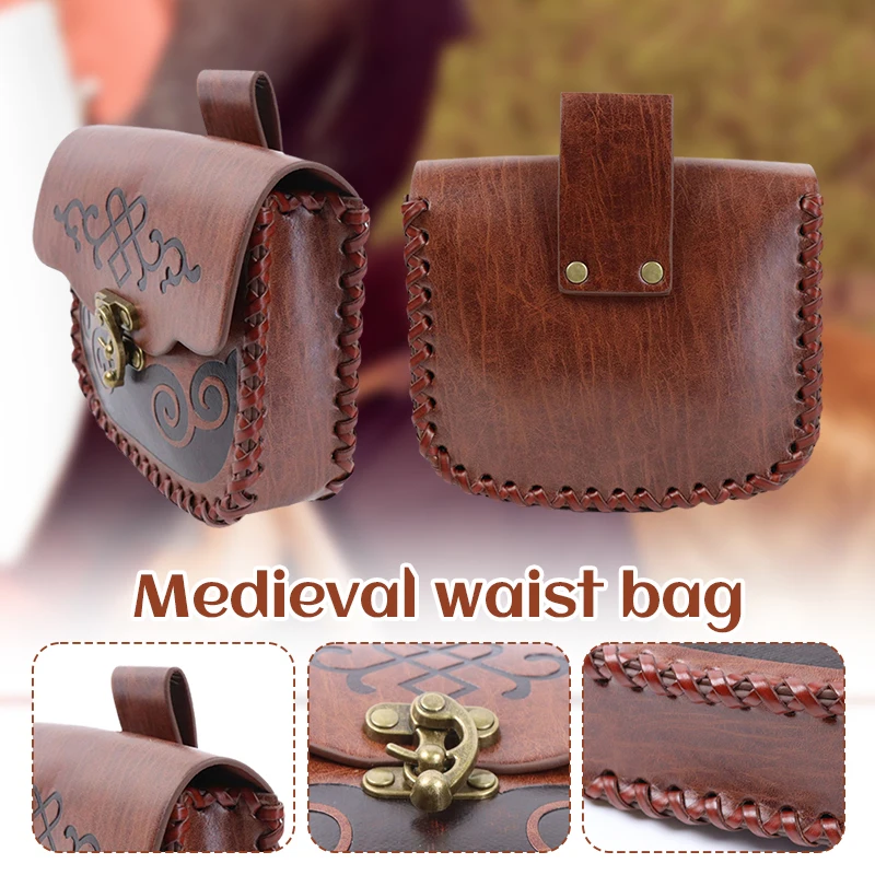 

Medieval Belt Pouch Fanny Retro PU Leather Medieval Waist Bag Pack Punk Role Play Hiking Renaissance Costume Cospaly Props