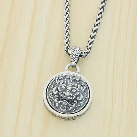 

China-Chic sterling silver s925 rotatable pixiu pendant antique solid personality domineering fashion men's and women's necklace