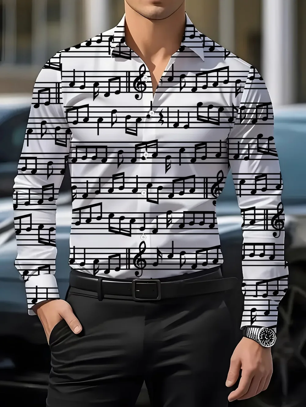 

Men's Fashion Creative Shirt Music Theme 3D Print Long Sleeved Top Spring Autumn Daily Street Commuting Gathering Men's Clothing