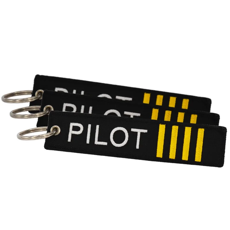 Aviation Gift Double-sided Embroidery Pilot Epaulettes 3 Bars Pendant Key Chain Keychain Rectangle Keyring Wholesale