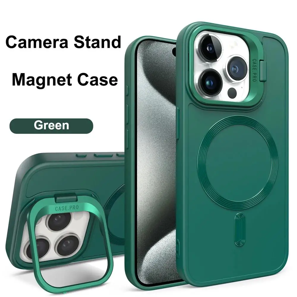 Stand Case for iPhone 16 15 14 13 12 11 Pro Max Cover Magnetic for Magsafe Wireless Charge Shell Camera Holder Soft Matte 2028/*