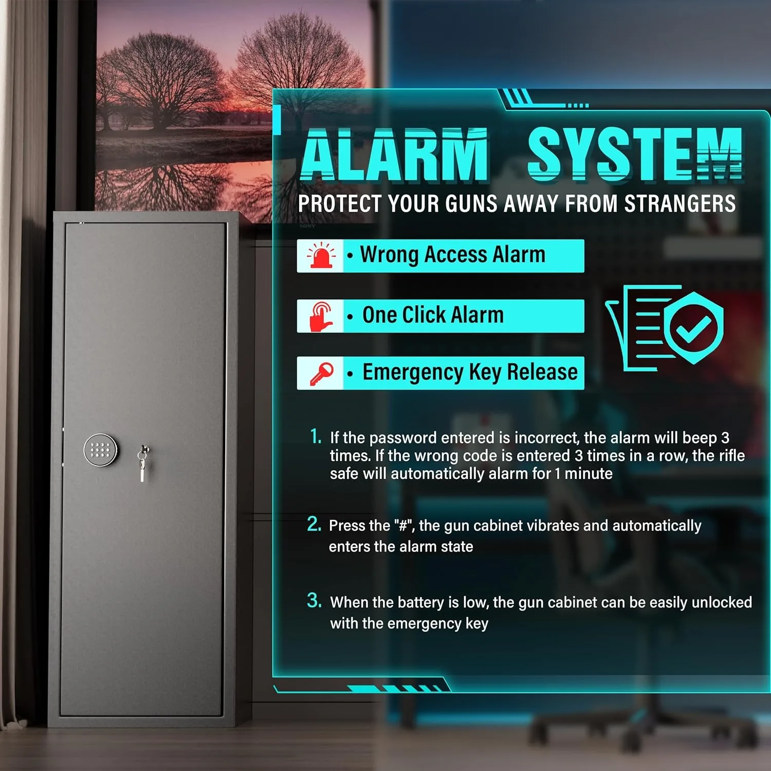 10-12 Rifle Gun Safe with Keyboard,Quick Access Large Gun Safes for Rifles,Locking Gun Cabinet Rifle Safe with Gun Safes Pockets