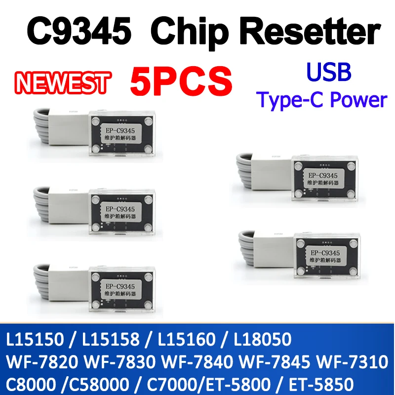 Newest 5PCS C9345 Maintenance Tank Chip Resetter for Epson T-8550 ET-8500 ET-16000 L8050 L15158 L15168 L15150 L15160 6558 c8000