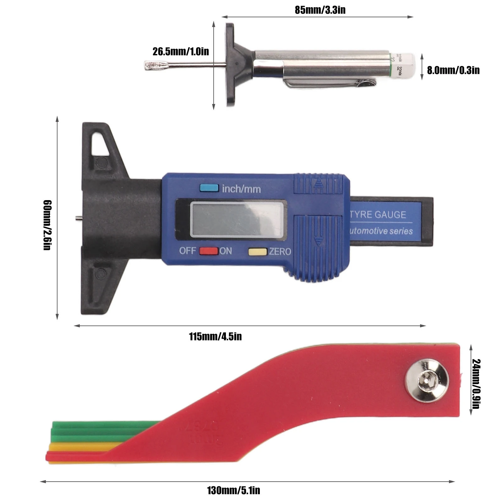 Digital Tire  Gauge Measurement Tool High Accuracy LCD Screen Handheld Color Coded Brake Pad Depth Gage for Car Truck
