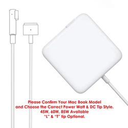 Compatible with Mac Book Air Pro Charger, 45W 60W 85W Magnetic L Tip, T Tip Charger, Replacement Charger for Mac Book Mag Safe