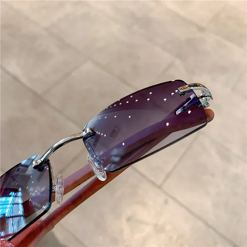 Small Rimless Sunglasses Men Women Wooden Luxury Brand Retro Sun Glasses Fashion Shades UV400 Travel Outdoor Eyewear view 4