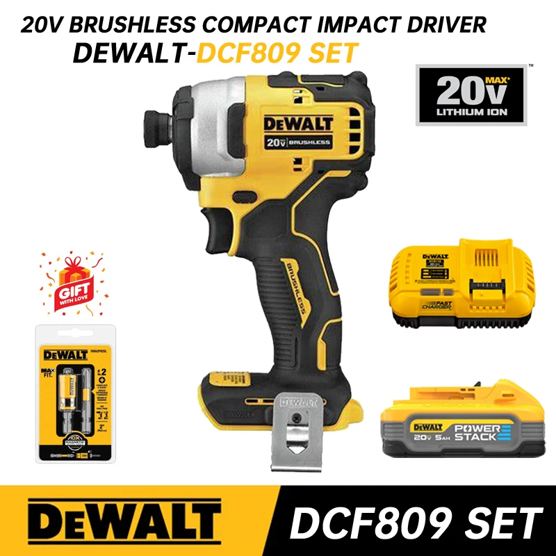 

DEWALT Cordless Impact Driver Kit DCF809 20V Lithium Brushless Electric Drill Screwdriver 190NM Dewalt Power Tool DCB118 DCB1104