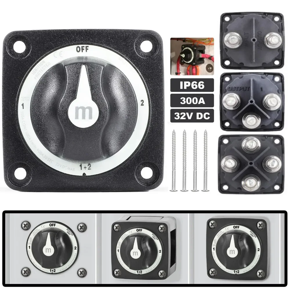 M10 Stud 300A DC 32V Isolator Disconnect Switch 2 3 4 Position Selector Battery Mass Switch For Camper Car RV Truck Marine Boat