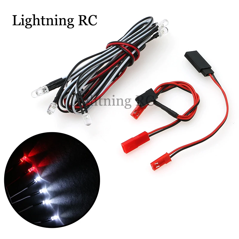 

5mm 6 LED Light Kit 4 White 2 Red 5mm with Conversion Cable for 1/10 1/8 Axial SCX10 TRX4 D90 HSP HPI RC Car