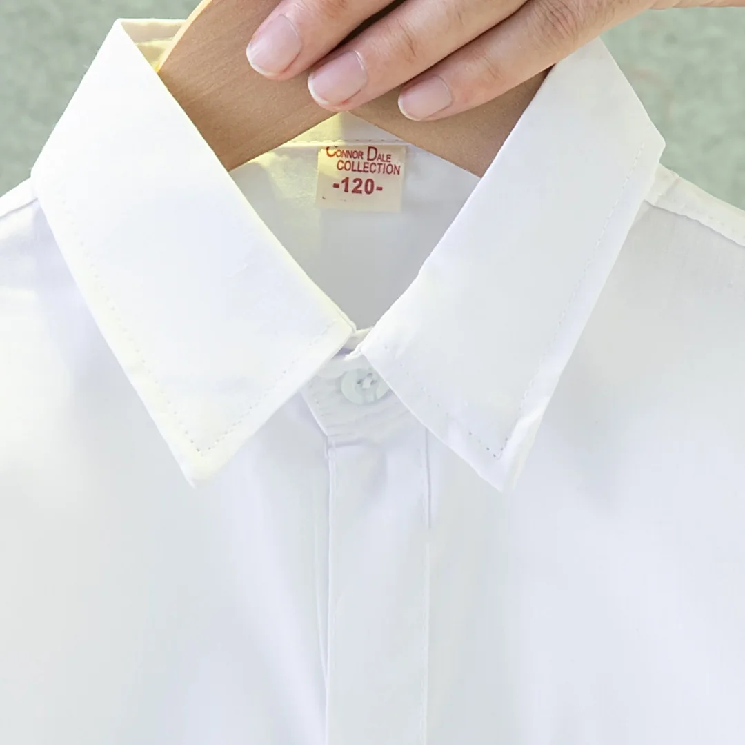 قميص أطفال للربيع والخريف، أبيض نقي، بأكمام طويلة، بلوزة بسيطة للطلاب، ملابس رسمية للطلاب #3