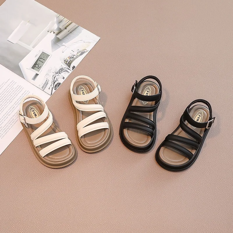 Girls' Simple Sandals 2024 Summer New Princess Korean Version of Little Girl Soft Soles Non-slip Beach Shoes