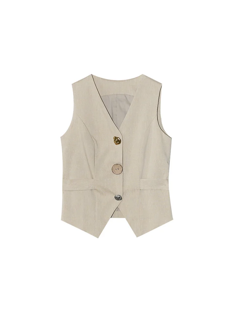 Fashion Street 2025 Summer New Chinese Style Sleeveless Vest Women Tie Waist button design high quality Casual Vest Top