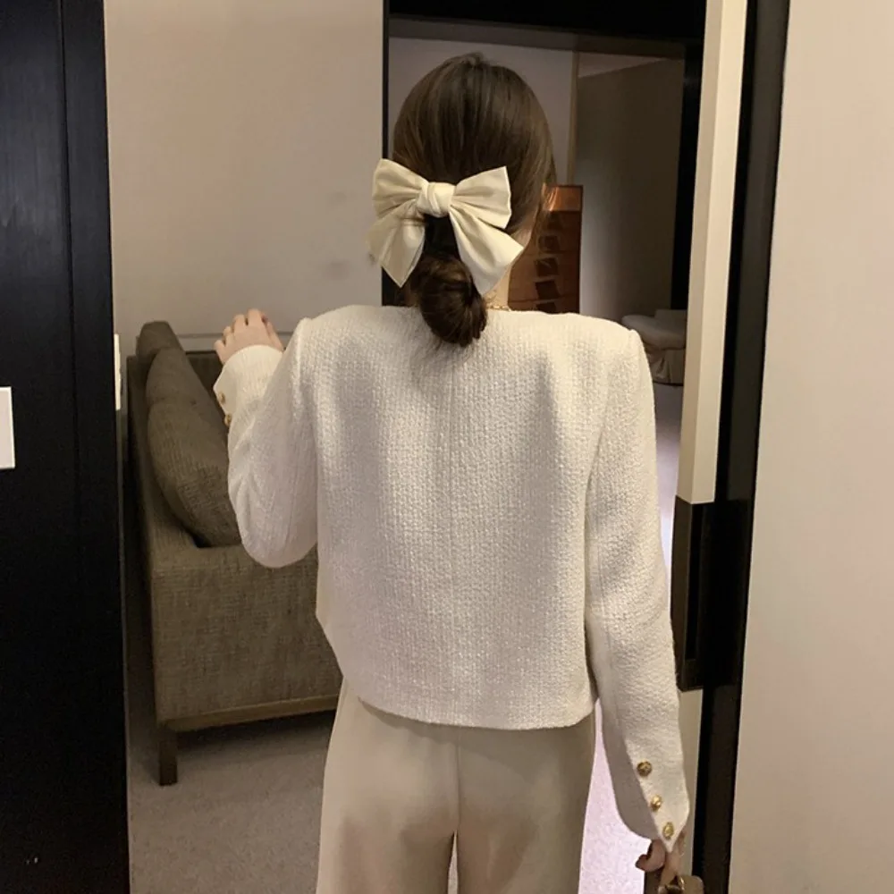 

Тонкая твидовая укороченная куртка на пуговицах, темпераментная женская винтажная верхняя одежда, уличная одежда с длинными рукавами, элегантные короткие пальто, весна-осень