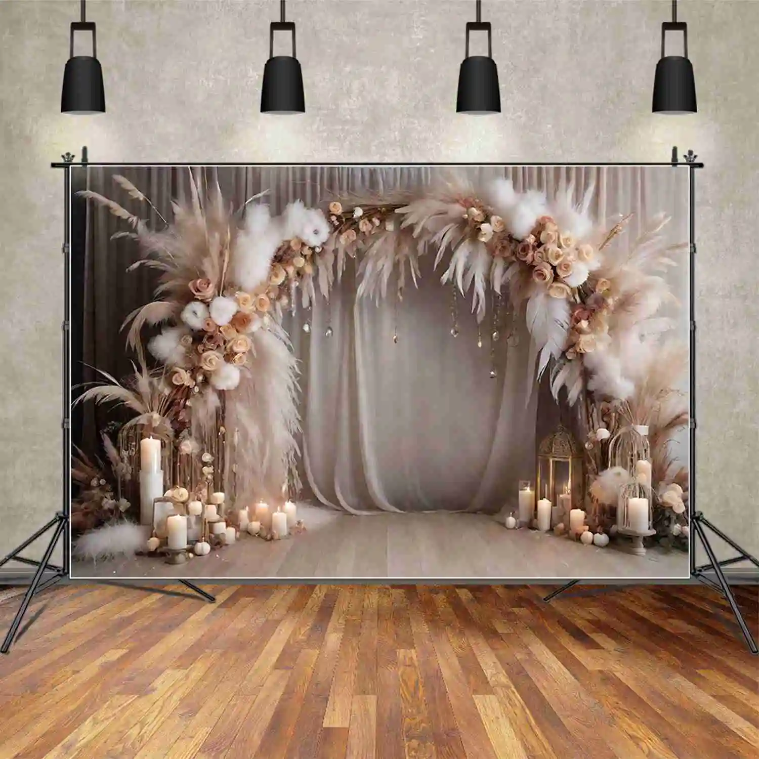 Moon.qg-パーソナライズされた写真の背景,結婚式の背景,自由奔放に生きるスタイル,女性の背景,乾燥草,花,パーティーの装飾,写真アクセサリー