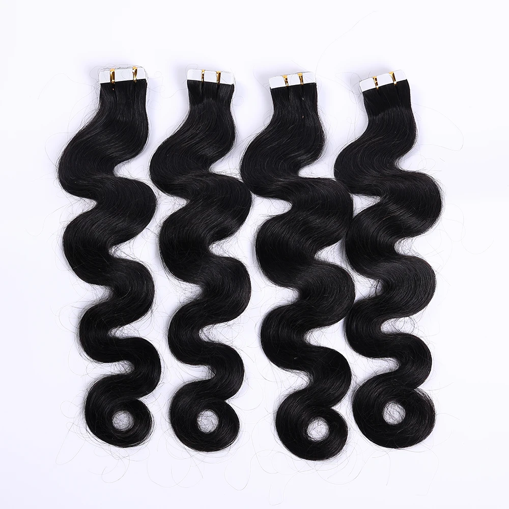 ผมมนุษย์เทปต่อผม Body Wave สีดําธรรมชาติ 1B, ผมเทป ins 20 40 ชิ้น Weft ผม